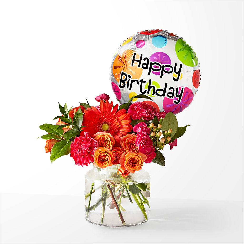 Fiesta Bouquet with Birthday Balloon – The Woodlands Flowers, Conroe TX