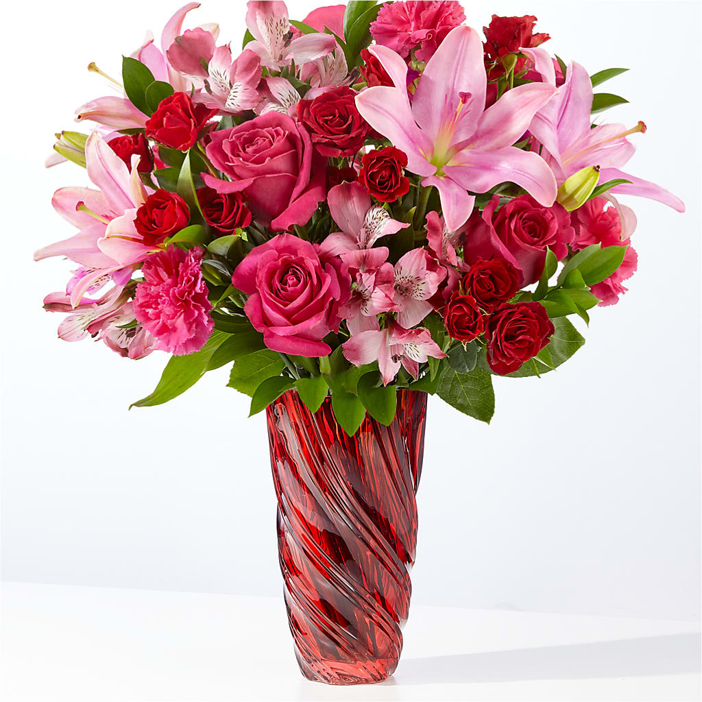 In Love Bouquet with Luxe Swirl Vase – The Woodlands Flowers, Conroe TX