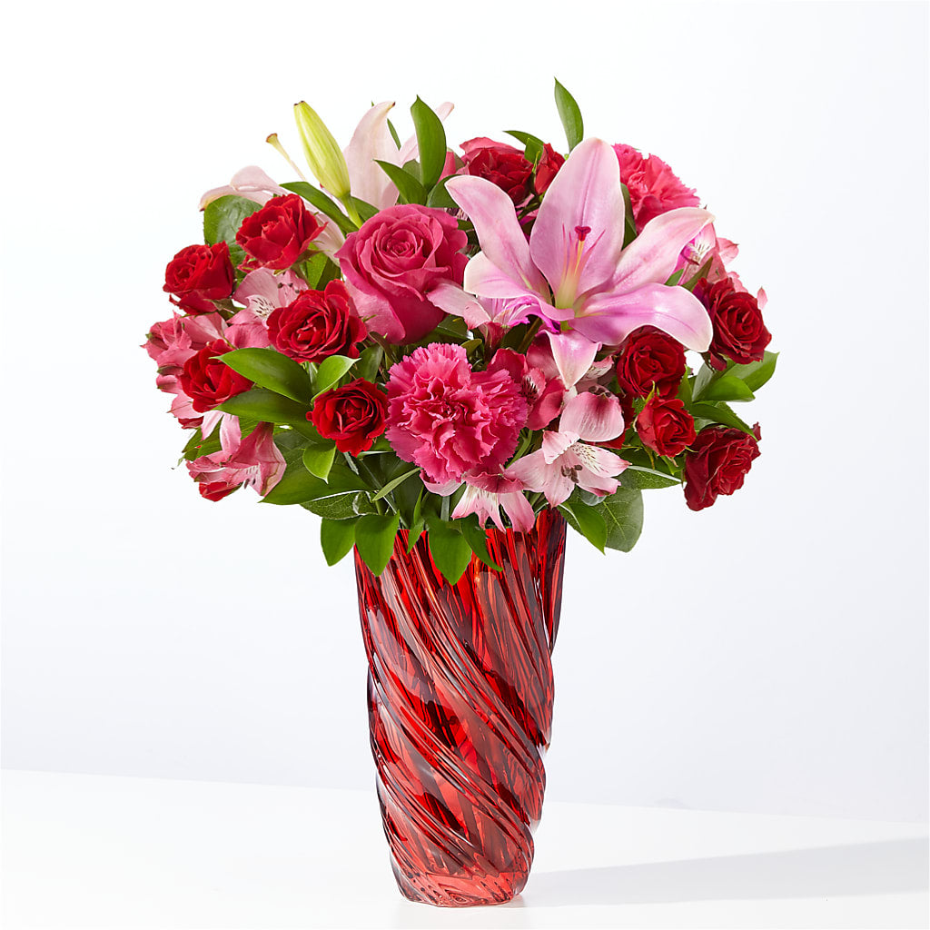 In Love Bouquet with Luxe Swirl Vase – The Woodlands Flowers, Conroe TX