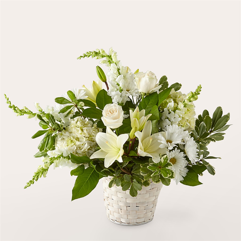Ivory Elegance Floral Basket – The Woodlands Flowers, Conroe TX