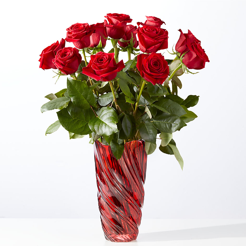 Classic Love Red Rose Bouquet with Luxe Swirl Vase – The Woodlands Flowers, Conroe TX