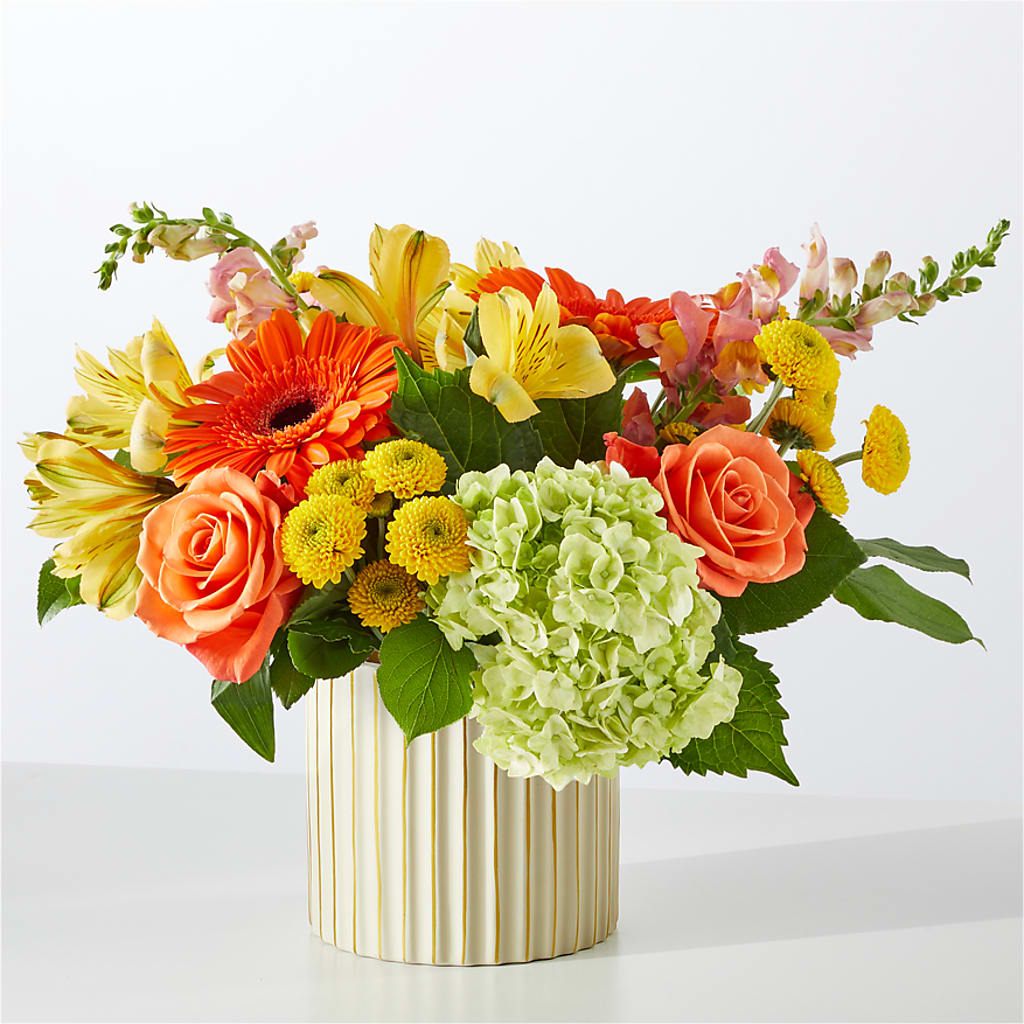 Autumn Sunshine Bouquet with Ivory Vase –  The Woodlands Flowers, Conroe TX