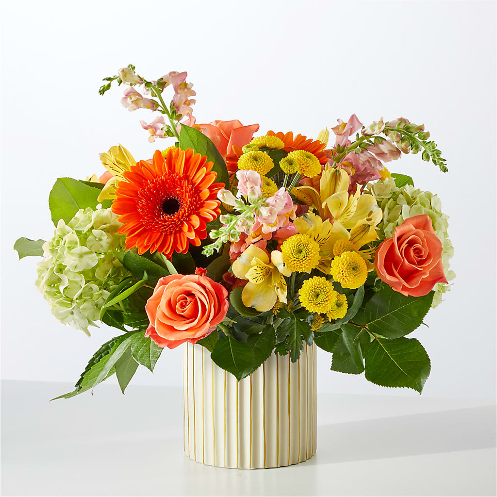 Autumn Sunshine Bouquet with Ivory Vase –  The Woodlands Flowers, Conroe TX