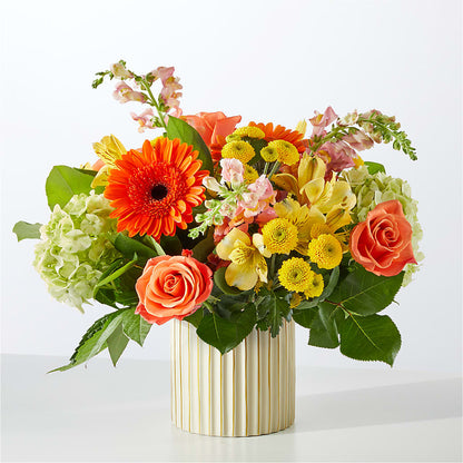Autumn Sunshine Bouquet with Ivory Vase –  The Woodlands Flowers, Conroe TX