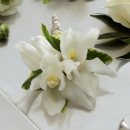 White Mini Cymbidium Boutonniere –  The Woodlands Flowers, Conroe TX